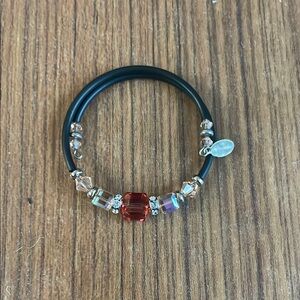 Black and Red Beaded Bracelet with Silver Accents